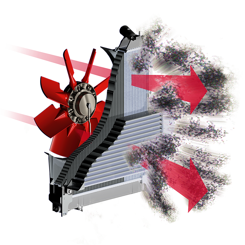 Illustration showing hot air and dust being blown out of a grill.